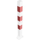 Barrier post 70 x 70 mm | foldable | with profile cylinder lock | and triangular lock | to be fixed by plugswith base plate 100 x 150 mm | hot-dip galvanized and white coatedwith three red reflecting stripes | with 1 eyelet